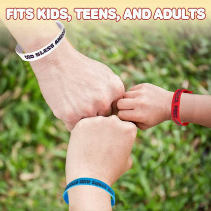 ArtCreativity Patriotic Bracelet Assortment, Pack of 12, Red, White, and Blue Wristbands with Patriotic Sayings, 4th of July Party Favors, Cotton Wrist Bands with Plastic Clasp Closure