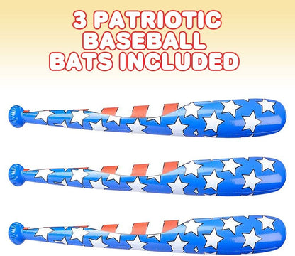 ArtCreativity American Flag Baseball Bat Inflate, Set of 3, Patriotic Costume Accessories, 4th of July Décor and Party Favors, US Flag Day, Memorial Day, and Independence Day Party Decorations