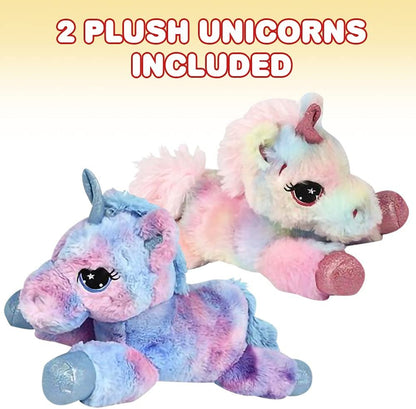 ArtCreativity Plush Lying Unicorn Stuffed Toys, Set of 2, Soft and Cuddly Unicorn Toys for Girls and Boys, Cute Home, Bedroom, and Nursery Decor, Princess Gifts for Kids, 12” Long