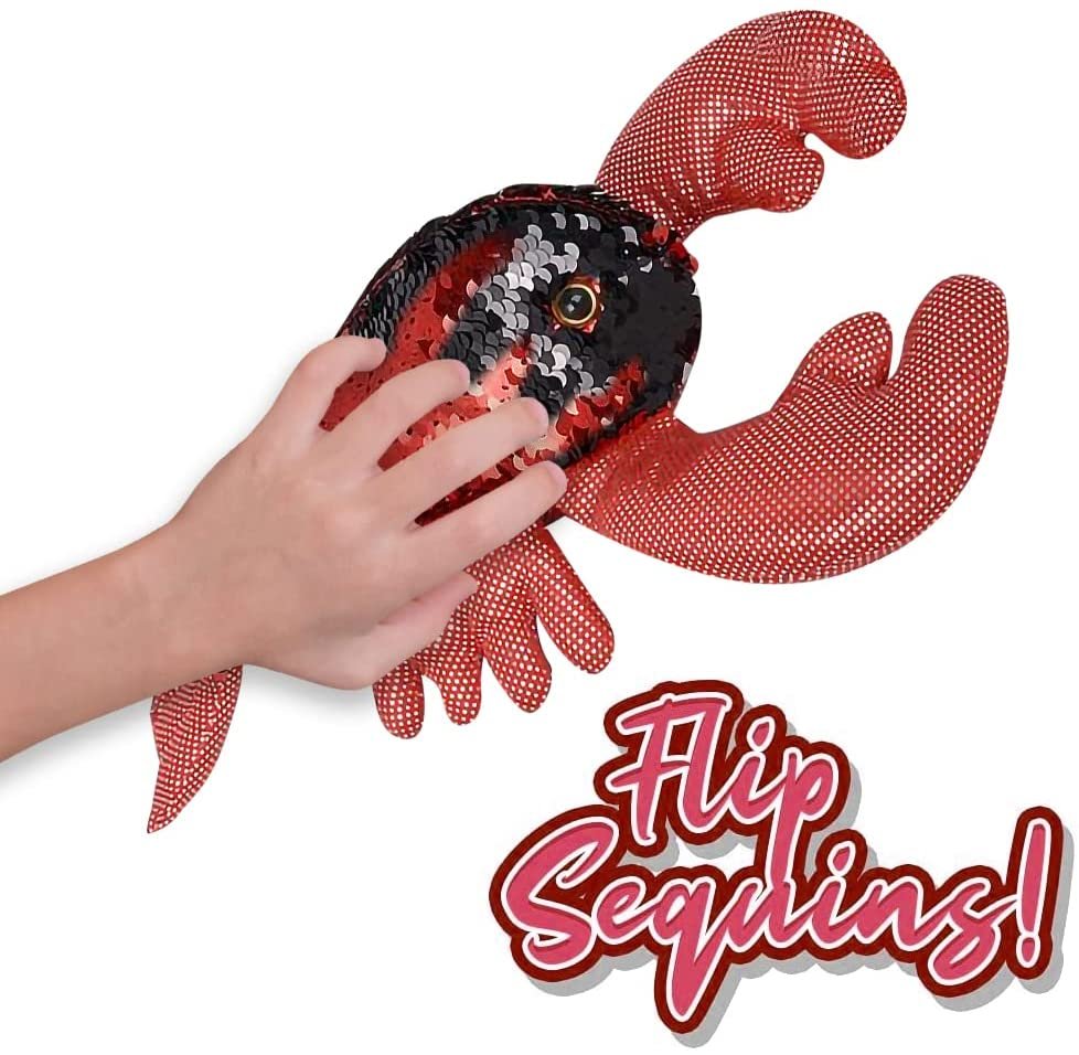 Flip Sequin Lobster Plush Toy, 1 PC, Soft Stuffed Lobster with Color Changing Sequins, Cute Home and Nursery Animal Decorations, Calming Fidget Toy for Girls and Boys, 11.5"es