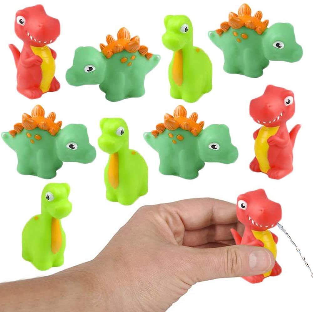 Rubber Water Squirting Dinosaurs, Pack of 12, Bathtub and Pool Toys for Kids, Safe and Durable Water Squirters, Birthday Party Favors, Goodie Bag Fillers