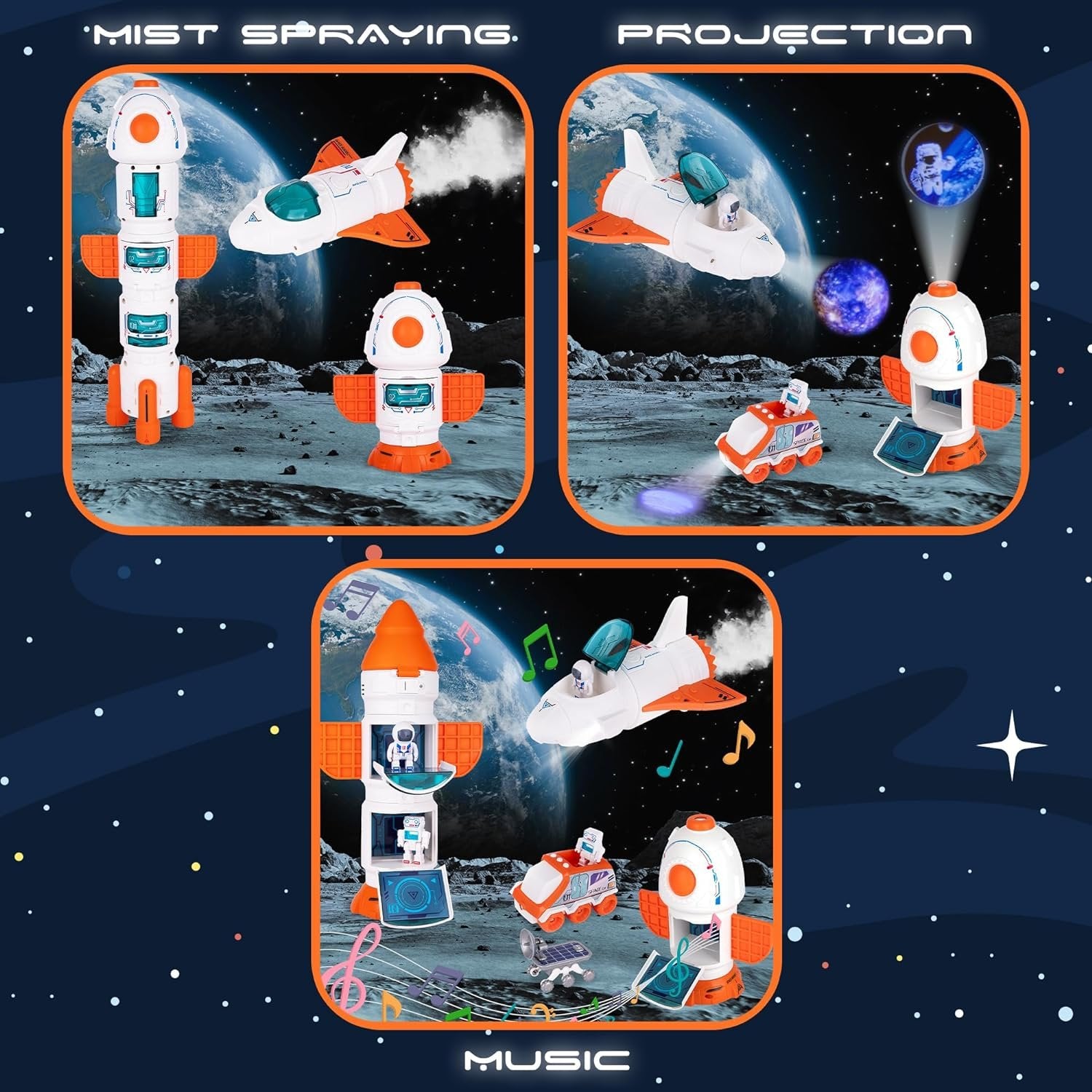 Outer Space Toy Playset with Planet Projection, Lights and Sounds, Mist Spray