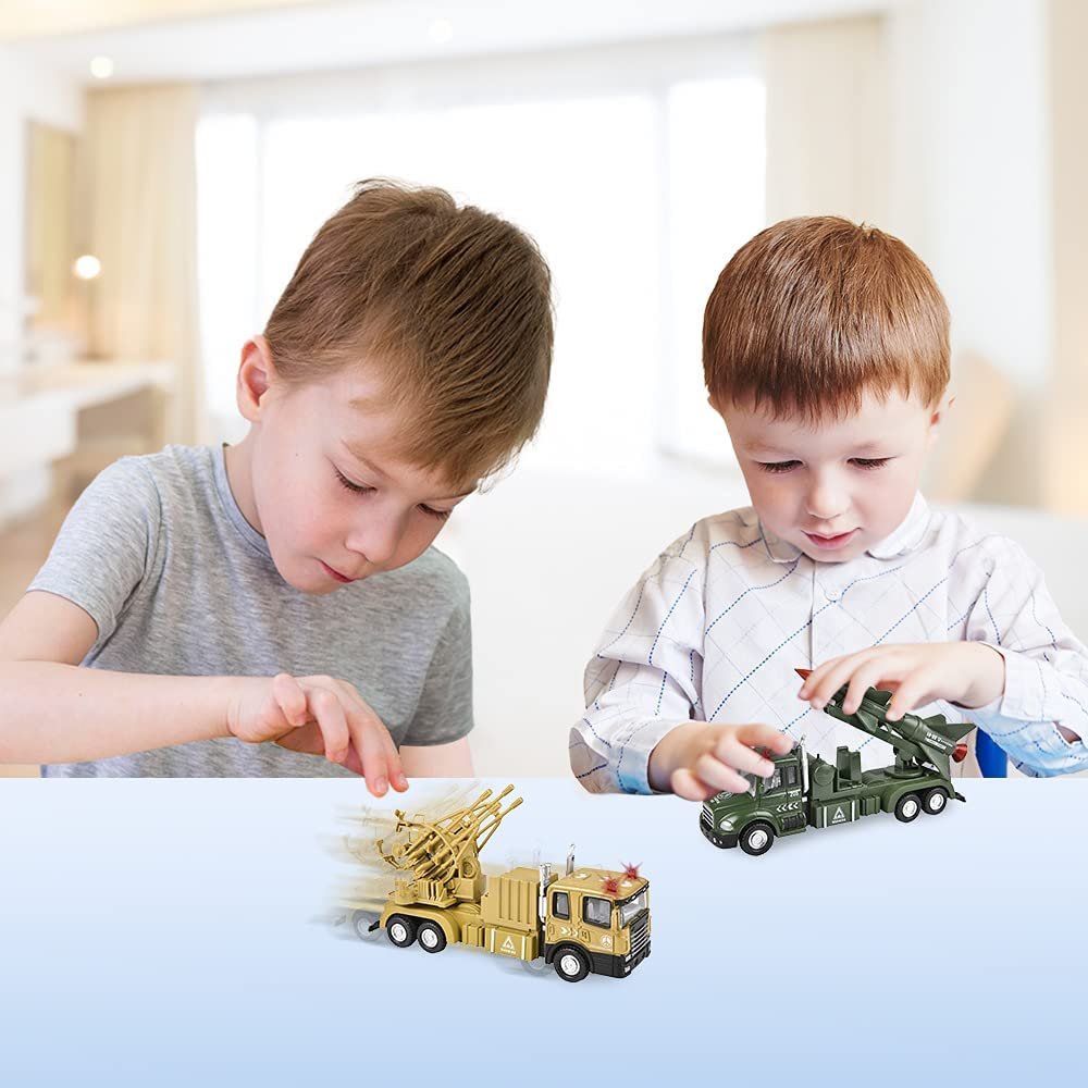 ArtCreativity Light Up Army Toy Trucks with Sound, Set of 6, Pullback Toy Military Vehicles with Functional Parts, Classic Army Toys for Boys and Girls, Military Party Decorations and Favors