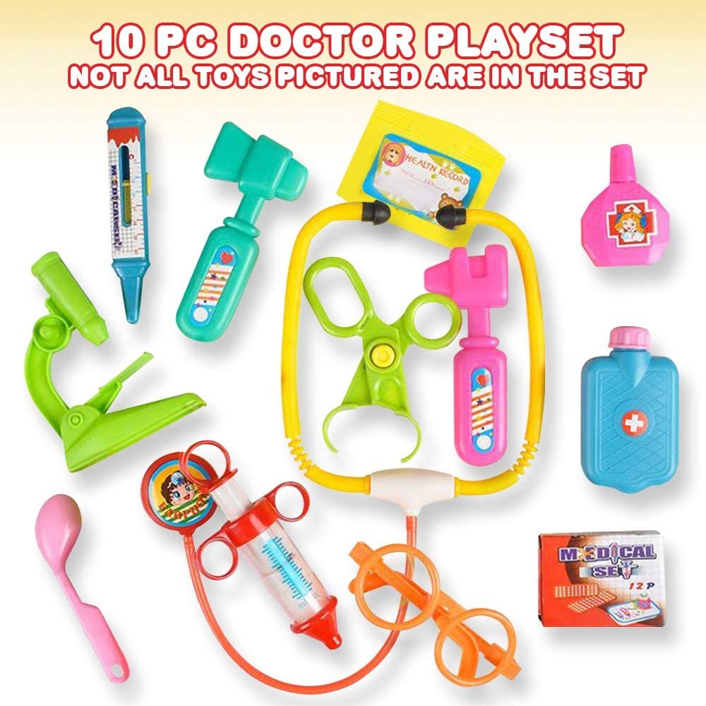 10-Piece Doctor Playset, Pretend Play Doctor Set for Kids, Medical Play Kit with Multiple Doctor Toys Packed in a Sturdy Storage Case, Kids’ Doctor Costume Accessories, Best Gift Idea