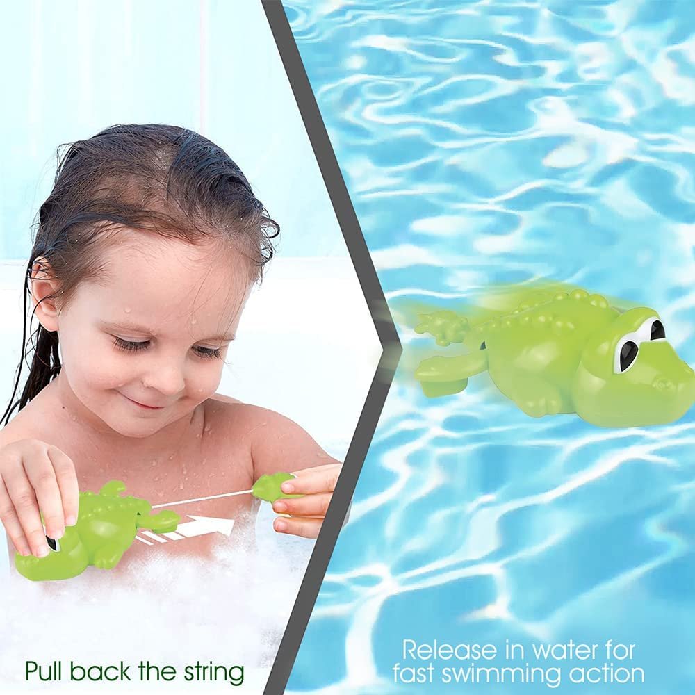 ArtCreativity Pullback String Alligator Bath Toys for Kids, Set of 3, Swimming Water Toys for Bathtub, Pool, and Lake Fun, Adorable Aquarium Birthday Party Favors for Boys and Girls