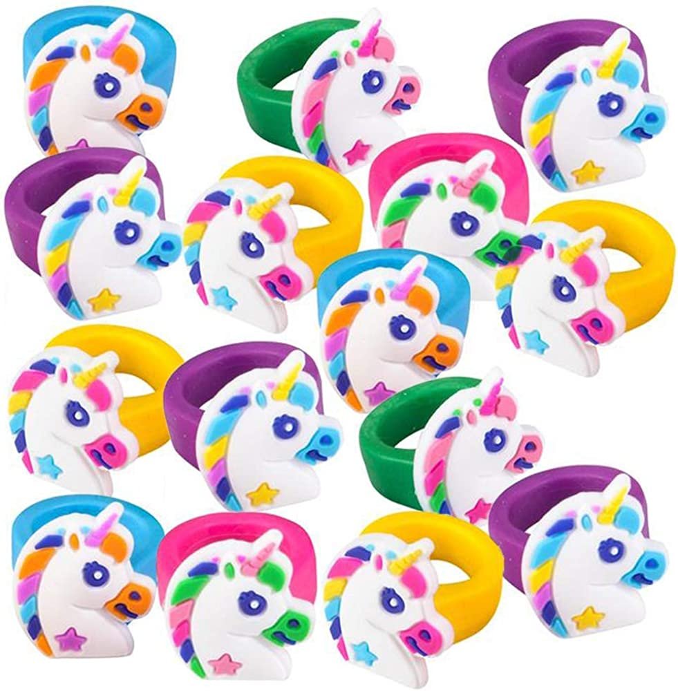 ArtCreativity Unicorn Rings - Pack of 36 - Adorable Kids Jewelry for Little Girls and Boys, Fun Assorted Colors, Skin-Safe Silicon, Unicorn Party Supplies, Birthday Party Favors, Goodie Bag Fillers