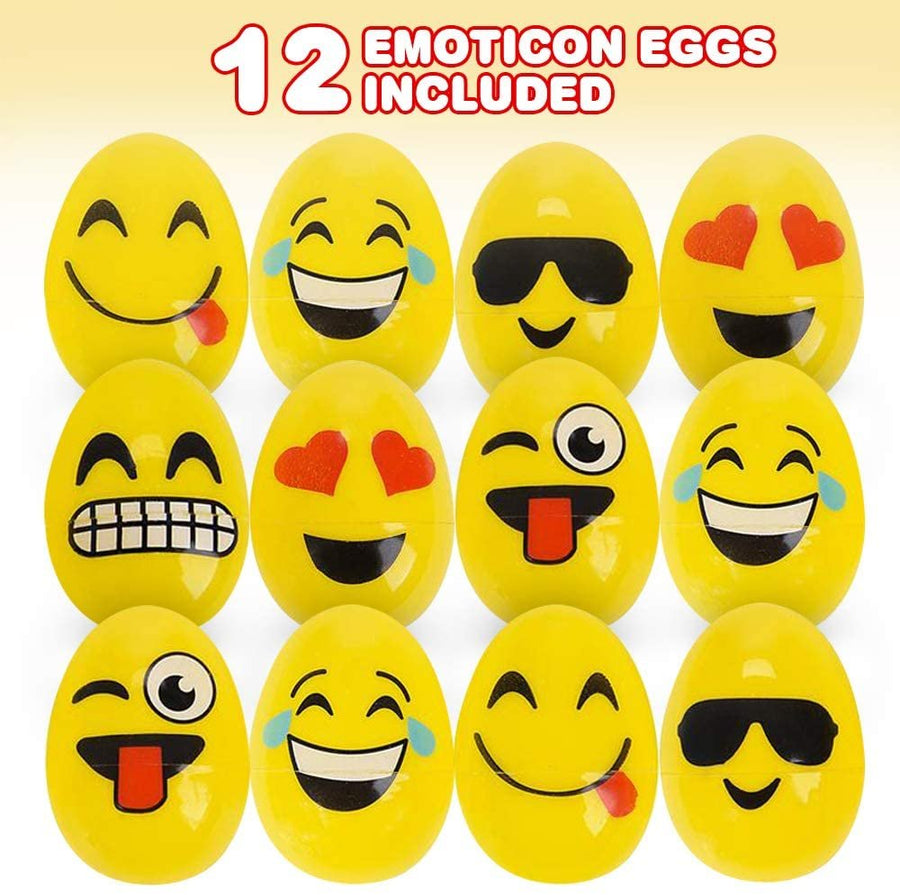 Cute Emoticon Plastic Easter Eggs, Pack of 12, 2.5" Empty Emoticon Surprise Easter Eggs for Toys and Candy, Unique Egg Hunt Supplies, Easter Party Favors, Easter Basket Fillers