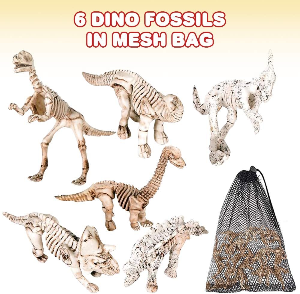 Dino Fossils in Mesh Bag, Set of 12 Mini Dinosaur Fossils in Assorted Designs, Fun Dinosaur Play Set for Boys and Girls, Best Dinosaur Birthday Gift for Kids