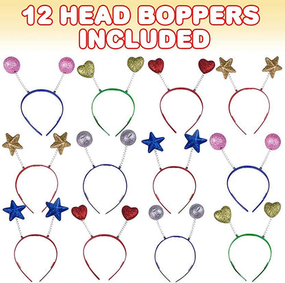 ArtCreativity Sparkly Head Boppers for Kids, Set of 12, Cute Headbands for Girls and Boys with Assorted Designs, Unique Birthday Hats for Kids, Halloween Costume Accessories, Princess Party Favors