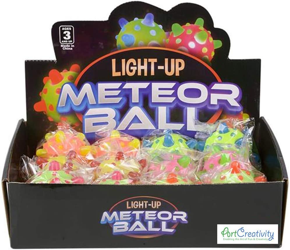 Space Light Up Meteor Balls for Kids, Set of 12, Flashing LED Balls with Sensory Rubbery Spikes, Galaxy and Space Birthday Party Favors, Pinata Fillers, Fun Assorted Colors