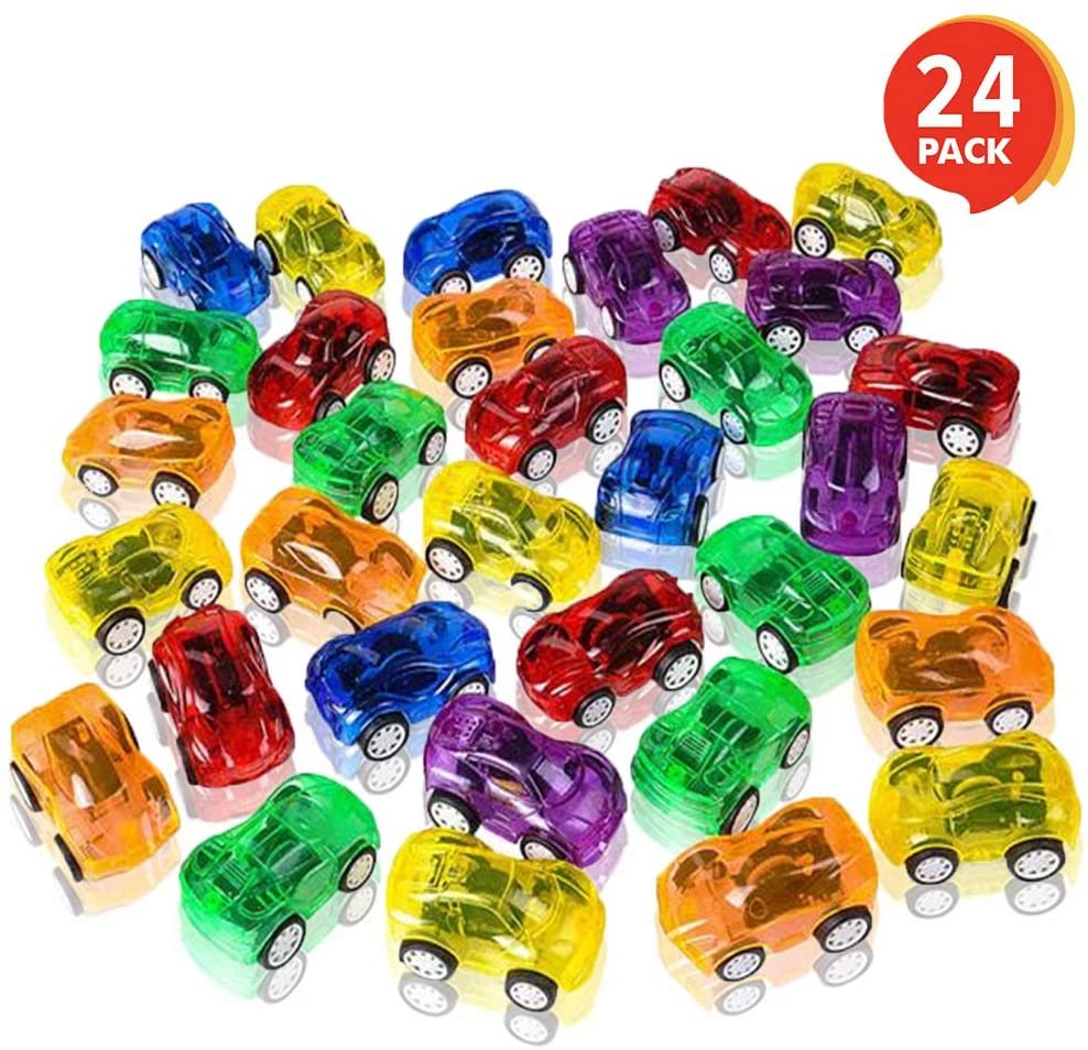 2.25" Pull Back Mini Toy Cars for Kids - 24 Pack - Pullback Racers in Assorted Colors - Birthday Party Favors for Boys and Girls, Goodie Bag Fillers, Small Carnival and Contest Prize