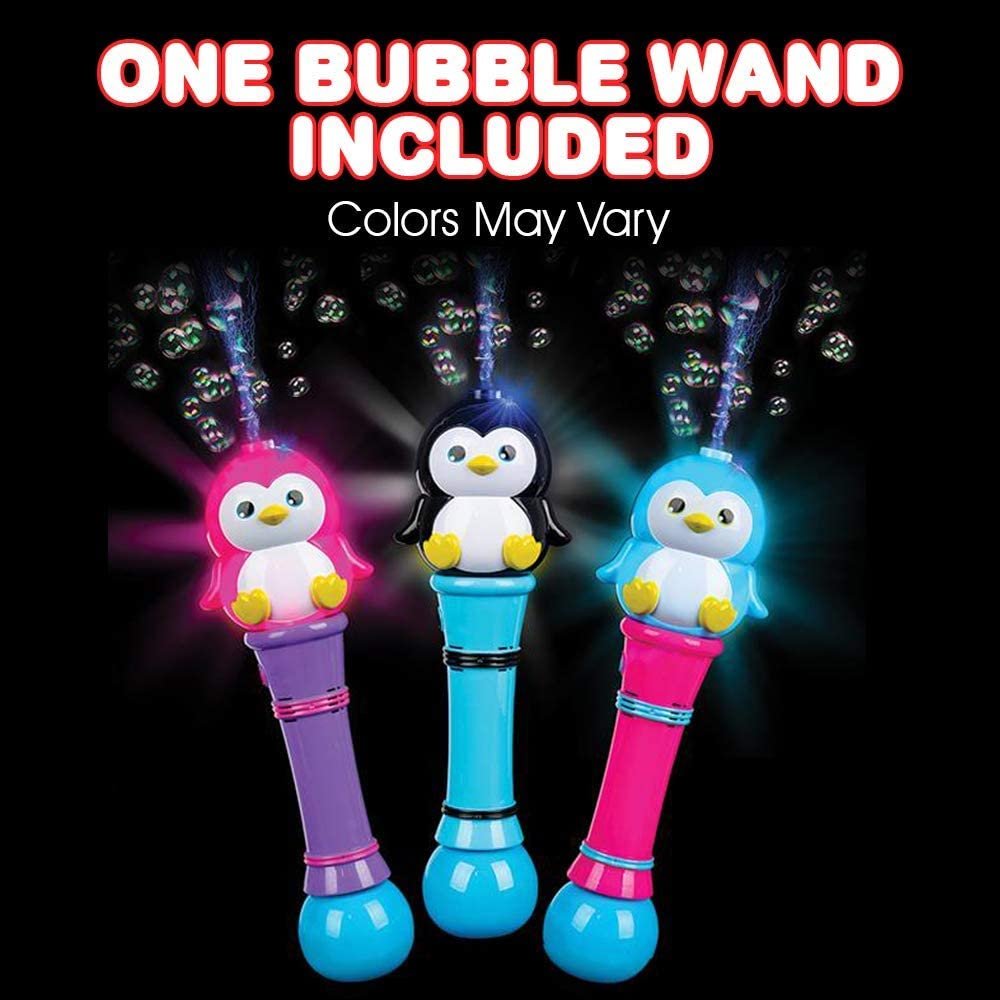 ArtCreativity Light Up Penguin Bubble Blower Wand - 12 Inch Illuminating Bubble Blower with Thrilling LED Effects, Batteries and Bubble Fluid Included, Great Gift Idea, Party Favors - Assorted Colors