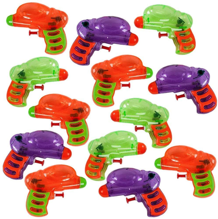 Two Tone Water Squirters, Pack of 12, Assorted Colors Mini Water Squirt Toy Guns for Swimming Pool, Beach and Outdoor Summer Fun, Cool Birthday Party Favors for Boys and Girls