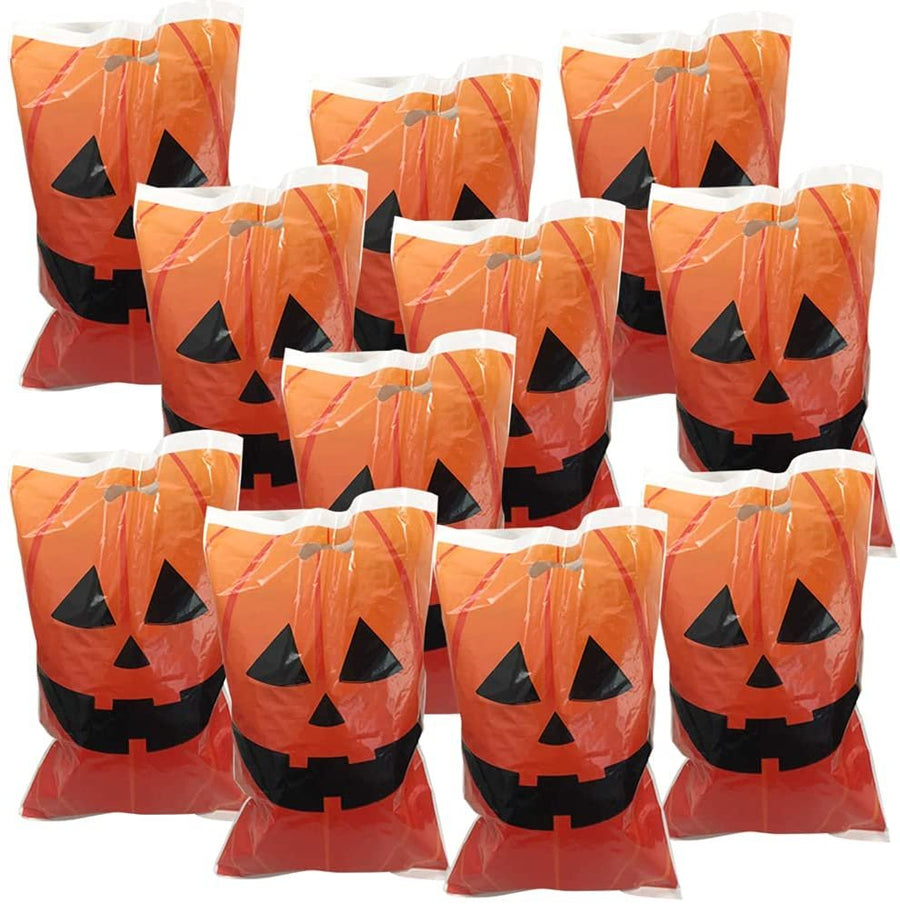 Jack-O-Lantern Trick or Treat Bags, Set of 50, Durable Plastic Bags for Candy, Treats, & Gifts, Halloween Party Favor Goodie Bags for Kids, 17 x 11.25"es