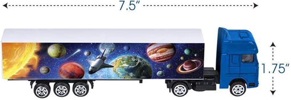 Space Tractor Trailer for Kids, 7.5" Truck for Boys and Girls with Space-Themed Images, Cool Galaxy and Astronaut Party Decorations, Best Birthday Gift for Children