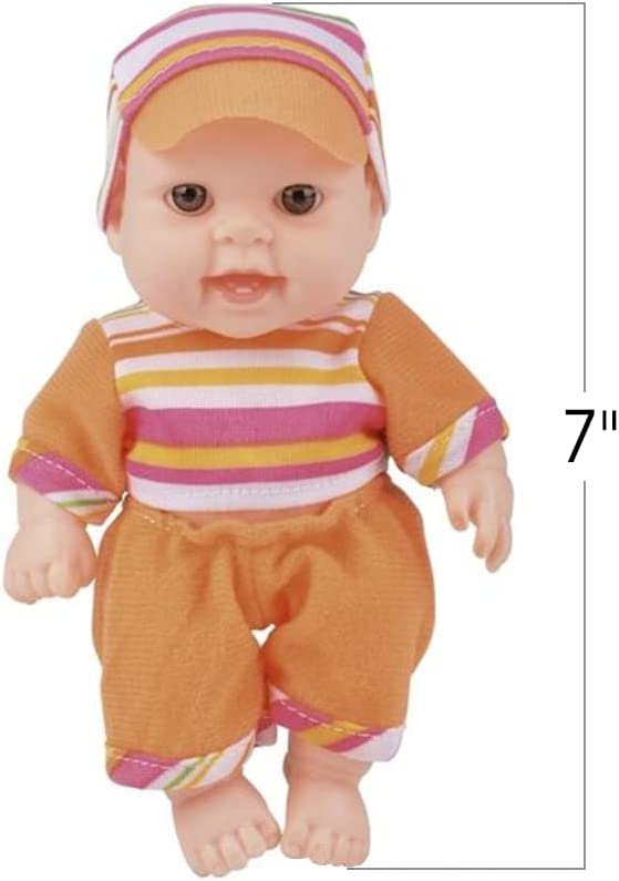 Baby Doll for Kids, 1 Piece, Plastic Baby Doll with Adorable Cap, Top, and Pants, 7-Inch-Tall Dolls for Girls, Encourages Active Play and Responsibility, Great Gift Idea
