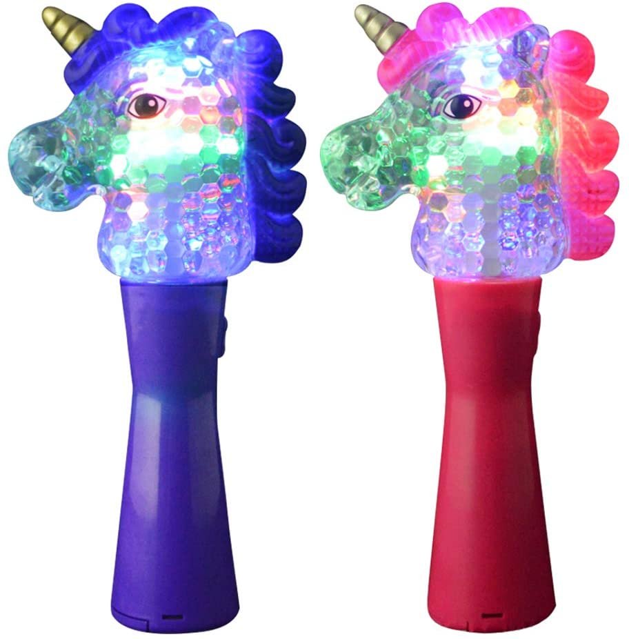 ArtCreativity 9 Inch Unicorn Magic Spinning Ball Wand - Set of 2- Unicorn Wand with Spinning LEDs - Cute Princess LED Wand for Girls and Boys - Fun Unicorn Party Supplies and Favors - Purple and Pink