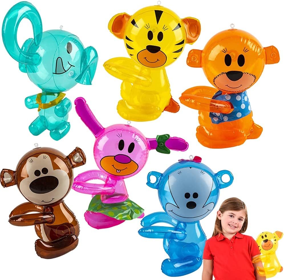 Hug Me Zoo Animal Inflates, Set of 6, Inflatable Animal Balloons for Kids with Hugging Arms, Zoo Party Supplies and Jungle Party Decorations, Beach and Swimming Pool Toys for Children