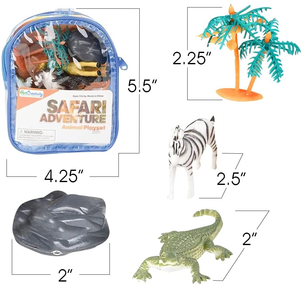 ArtCreativity Safari Playset in Carry Bag, Set of 12, Assorted Small Animal Figures, Sturdy Plastic Toys, Fun Zoo Theme Birthday Party Favors, Great Gift Idea for Boys and Girls