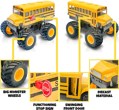 ArtCreativity 5 Inch Monster School Bus, Super Monster Bus with Pullback Mechanism, Diecast Monster Truck Bus for Kids, Big Wheels Monster Truck Toys, Play Vehicle Gifts for Boys