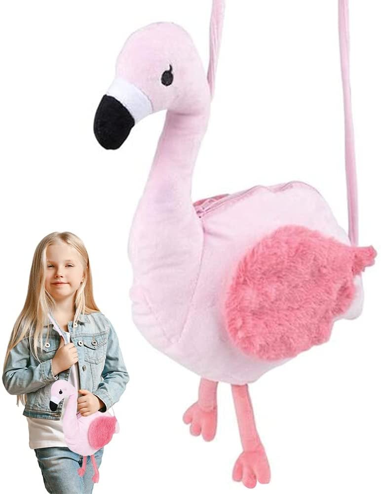Flamingo Purse for Kids, 1pc, Pink Flamingo Bag with Zipper and Soft Stuffed Plush Material, Tropical Costume Accessory for Themed Parties, Birthday Gift for Bird Lovers