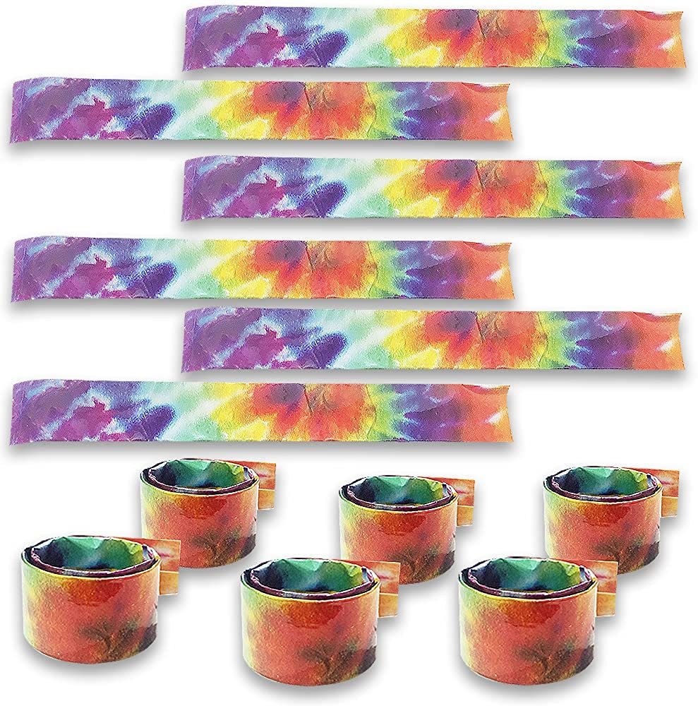 Tie Dye Slap Bracelets for Kids, Set of 6, Colorful Wristbands for Boys and Girls, Fun Birthday Party Favors for Children, Goodie Bag Fillers, Carnival Prize