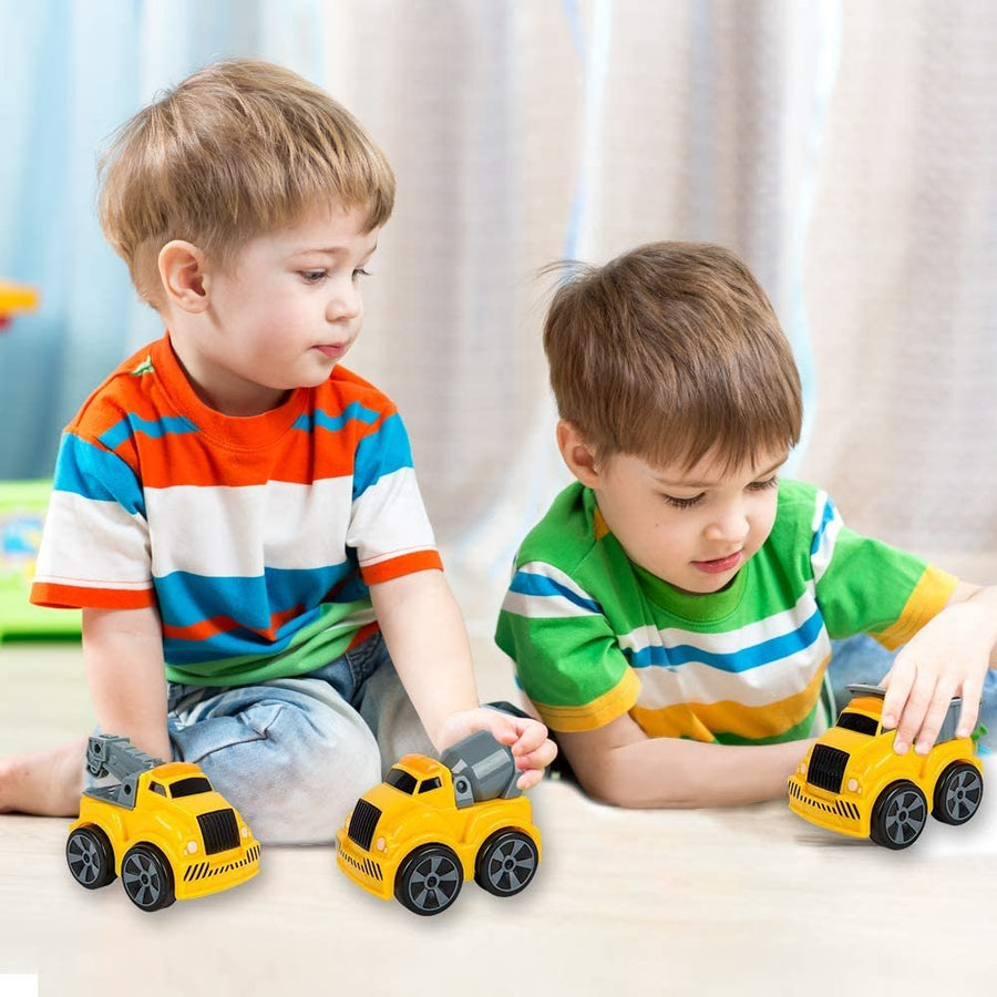 3.5" Pull Back Construction Vehicle Toys for Kids - Set of 3 - Includes Mini Dump Truck, Tow Truck, and Concrete Mixer - Best Gift, Party Favors for Boys and Girls - Yellow and Grey