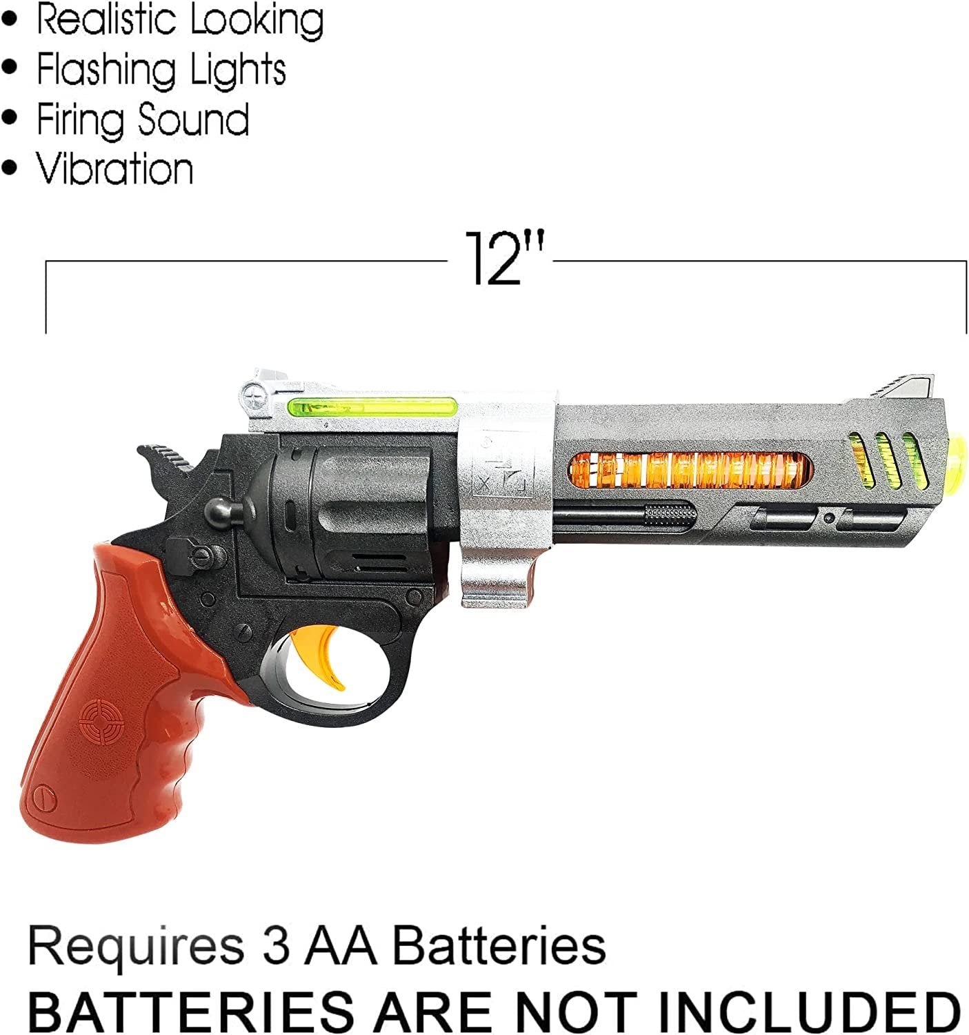 ArtCreativity Pistol Style Play Gun with Lights and Sound, 12 Inch Revolver with Cool LED Effects and Realistic Firing Sounds, Great Birthday Gift for Kids - Batteries Not Included