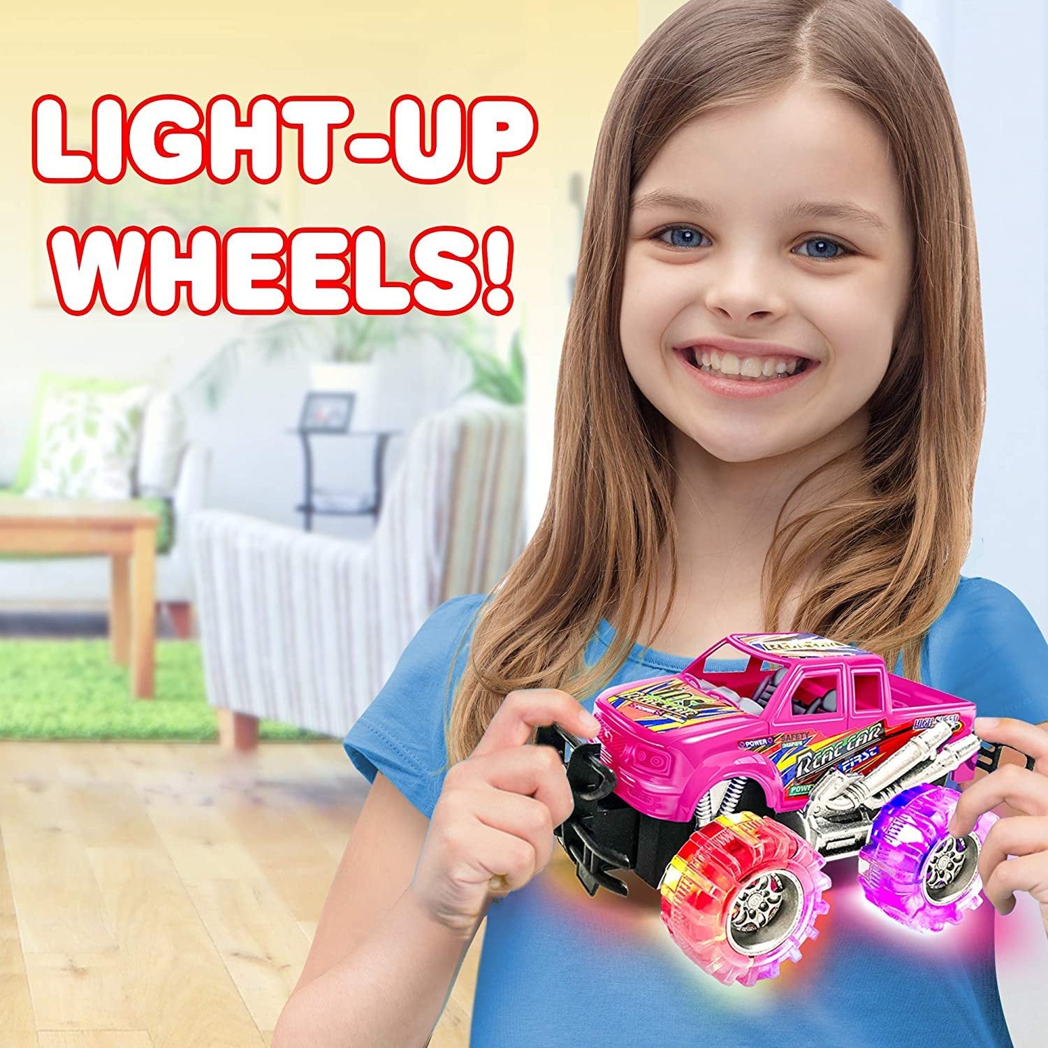 Pink and Green Light Up Monster Truck Set for Boys and Girls Set Incl Art Creativity