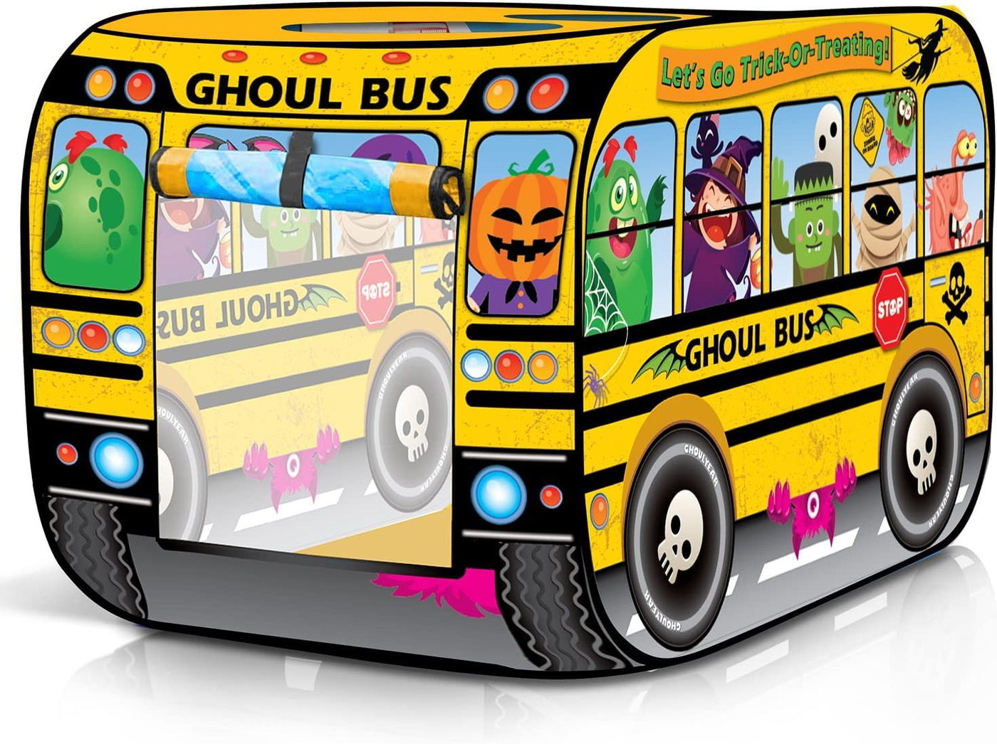ArtCreativity Ghoul School Bus Pop Up Tent, Halloween Tent for Kids with a Carry Bag, Pop Up Play Tent for Hours of Fun, Great for Indoor Halloween Decorations, 43.5 x 28 x 26.5 Inches