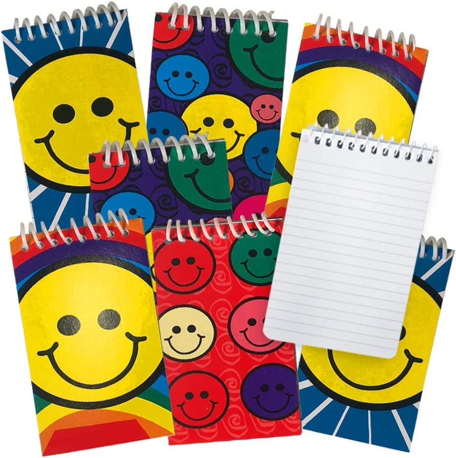 Mini Smile Face Notepads, Pack of 12, Small Emoticon Note Memo Pads with Colorful Rainbow Covers, Cute Party Favors, Stationery Supplies for School and Office for Kids and Adults