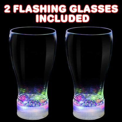 ArtCreativity LED Multi-Color Light Flashing Glass (10 Oz) Set of 2 for Kids, With Push Button & Batteries - Light Up Drinking Glass for Cocktail & Kids’ Theme Parties, Christmas & New Year’s Eve