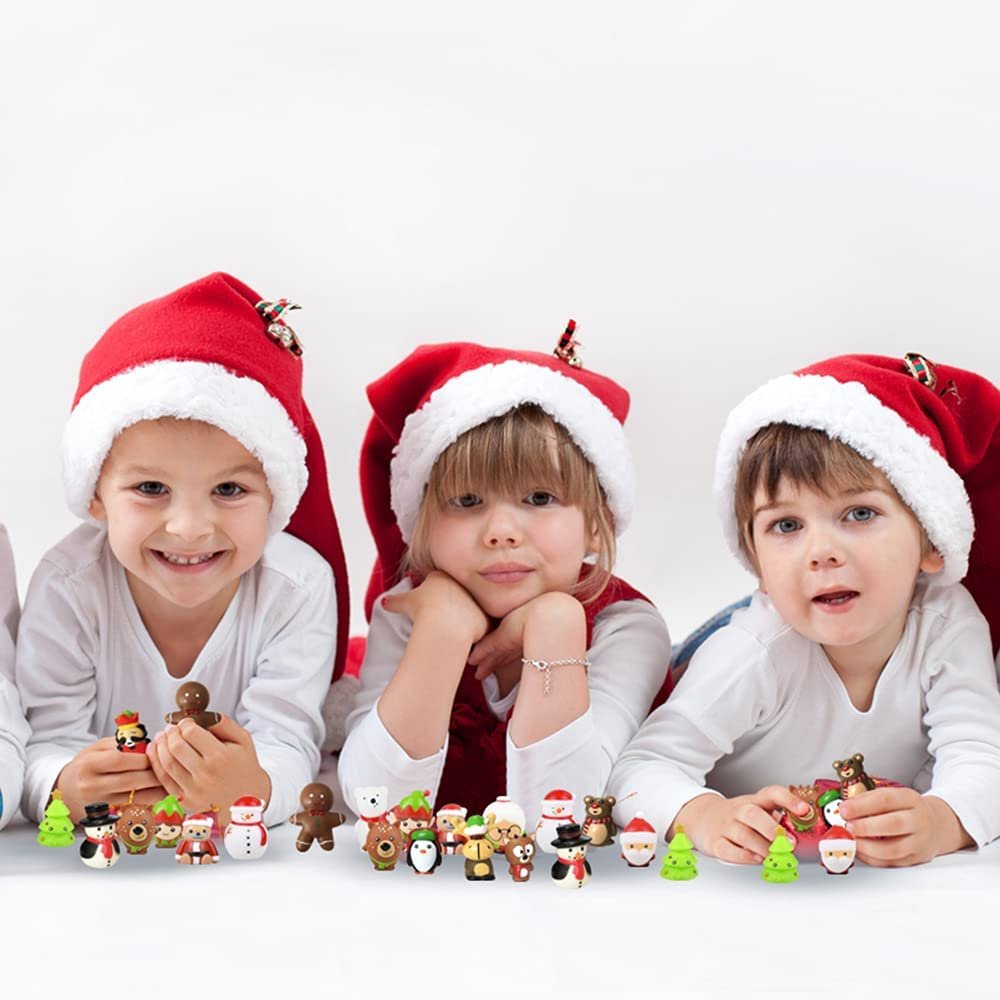 Assorted Christmas Rubber Characters for Kids, Pack of 12, Variety