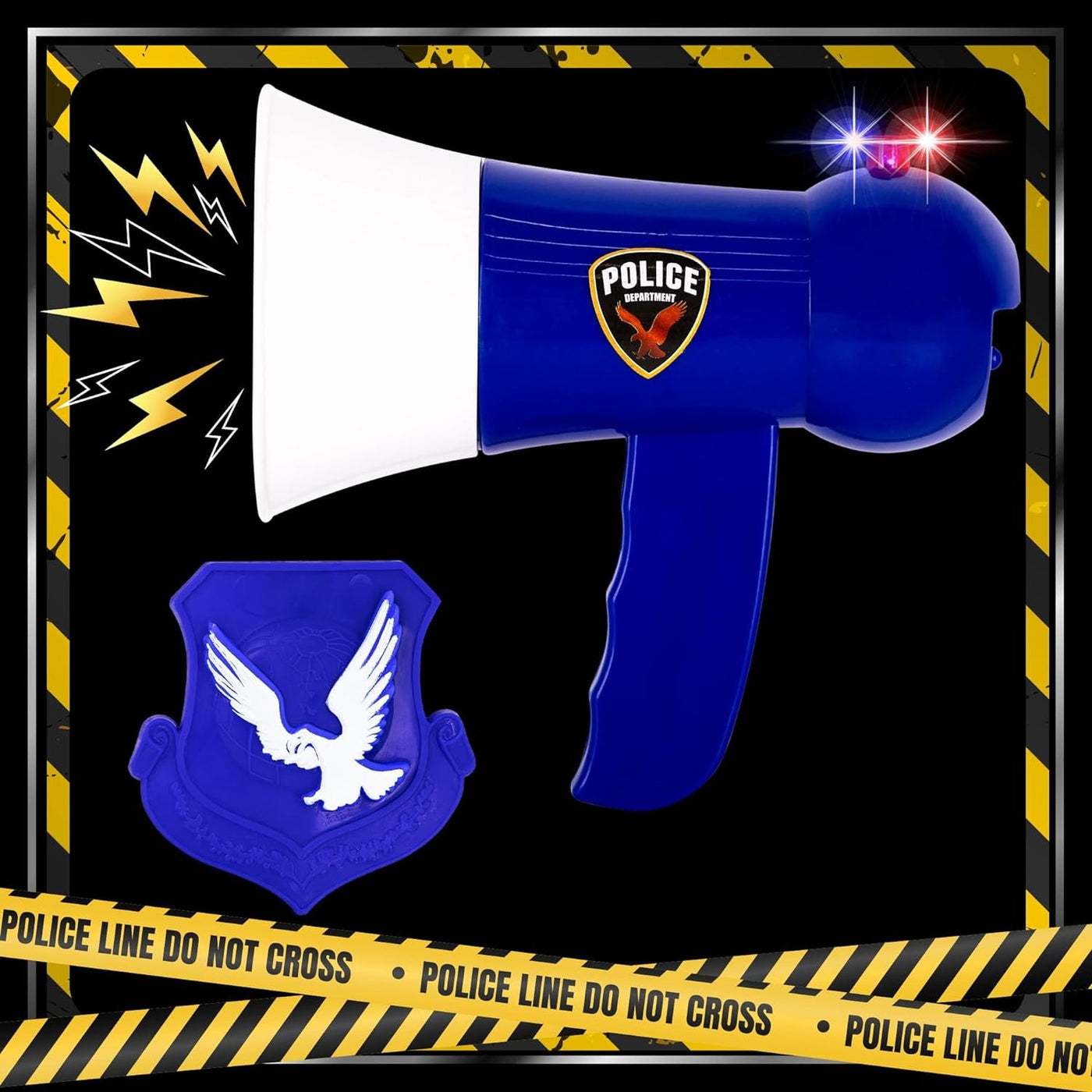 Police Megaphone Toy for Kids - Toy Megaphone with Police Badge - Siren Mode with Flashing Lights - Pretend Play Police Toys for Kids - Cop Costume Accessories for Hours of Fun