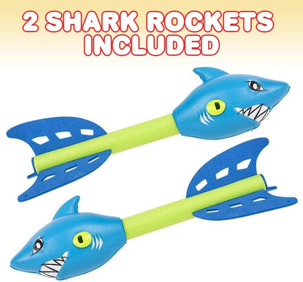 Shark Rockets for Kids, Set of 2, Foam Flying Toys for Boys and Girls with Whistle Sound, Beach, Park, and Backyard Outdoor Fun, Cool Birthday Party Favors, Goodie Bag Fillers