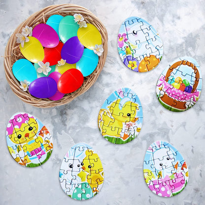 ArtCreativity Pre-Filled Easter Eggs with Puzzles Inside - Set of 24 - Colorful Surprise Eggs for Kids with Jigsaw Puzzles - Easter Egg Hunt Supplies - Easter Basket Fillers and Goodie Bag Stuffers
