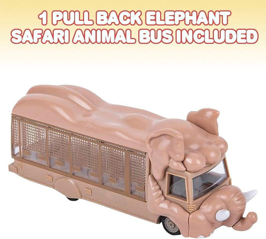 Pull Back Elephant Safari Animal Bus for Kids, 7" Elephant Design Bus with Pullback Mechanism, Durable Plastic Material, Party Decorations, Best Birthday Gift for Boys and Girls