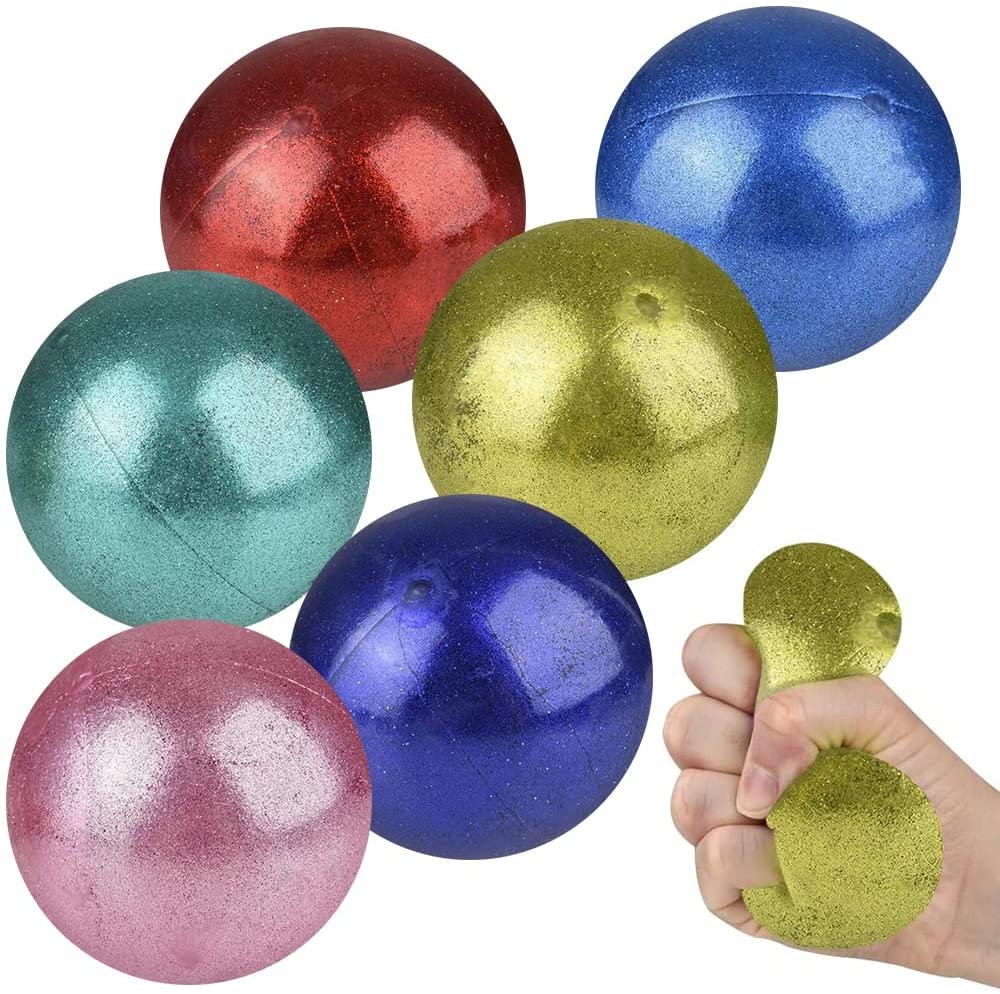ArtCreativity Squeezy Sticky Stress Balls, Set of 6, Stress Relief Fidget Toys for Kids with a Metallic Design, Anxiety Relief Toys in Assorted Colors, Fidget Party Favors, and Pinata Stuffers