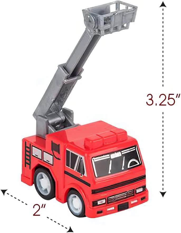 Mini Pullback Fire Engine Toy Trucks, Bulk Pack of 24, Firefighter Birthday Party Supplies and Favors, Firetruck and Fireman Favors and Goodie Treat Bag Fillers for Kids Ages 3+