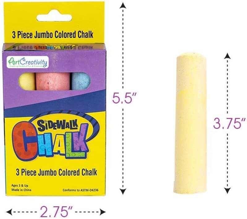 Jumbo Chalk Set for Kids, 3 Boxes, Each Box with 3 Chalk Sticks, Non-Toxic, Dust Free and Washable - for Driveway, Pavement, Outdoors - Great Arts & Crafts Gift, Birthday Party Favors