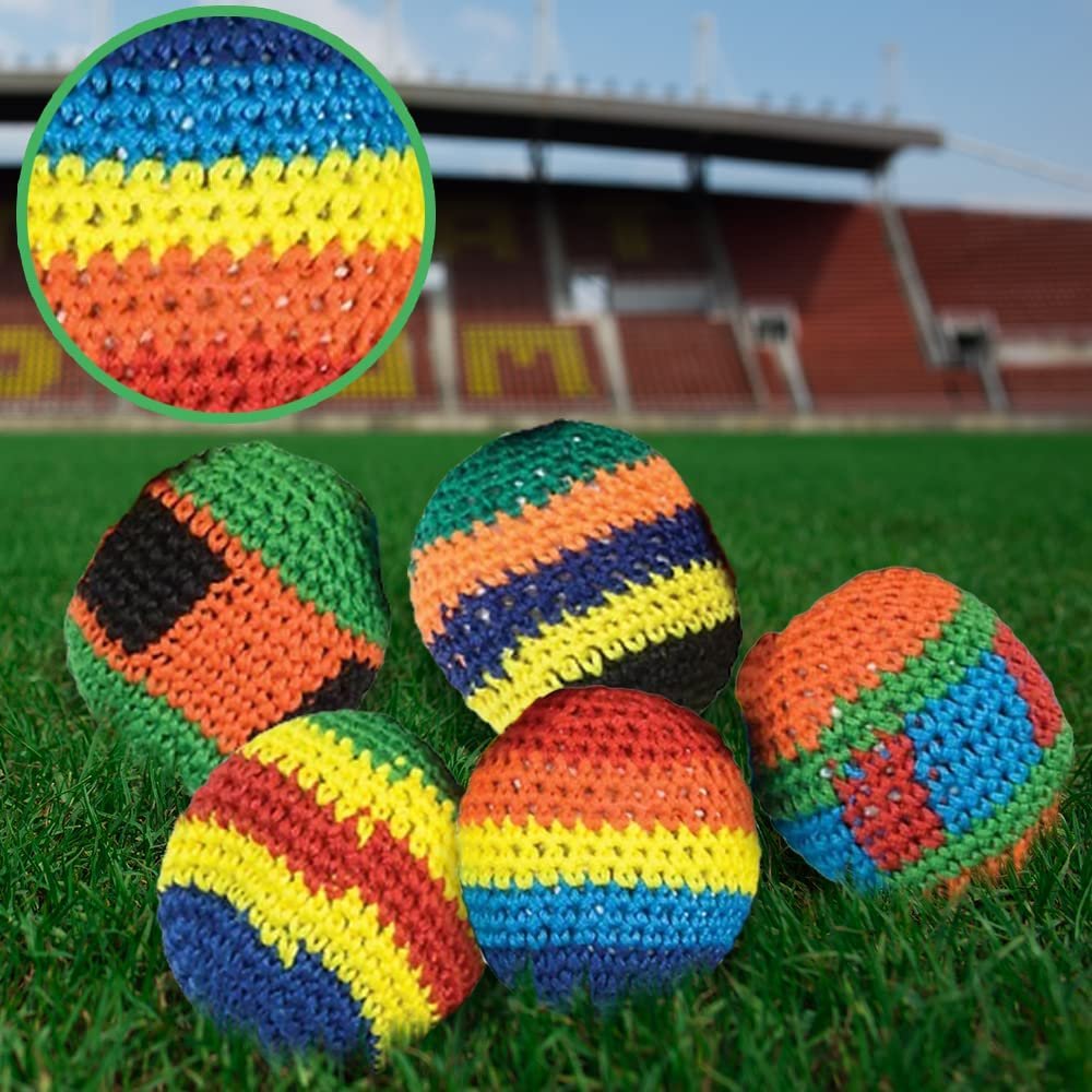 Knit Kickballs for Kids, Set of 12, Cotton Kick Hacky Sacks in Assorted Colors and Patterns, Indoor and Outdoor Toys for Kids and Adults, Retro Office Toys, Goodie Bag Stuffers