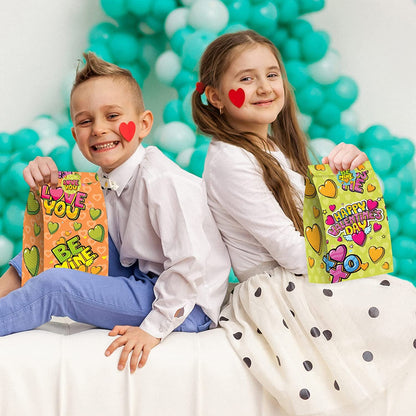 ArtCreativity Valentines Day Treat Bags, Set of 24 Paper Bags and 24 Stickers, 10 Inch Valentines Candy Bags with Sealing Stickers, Valentine Goodie Bags for Sweets, Toys, Gifts, and More