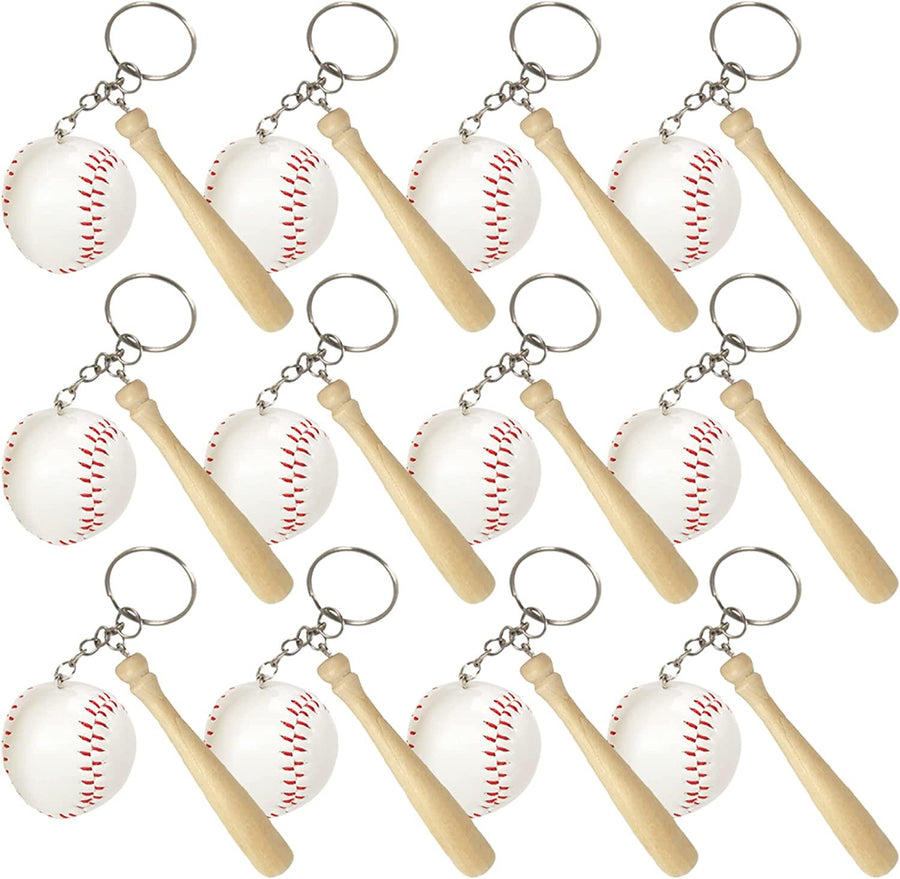 Wooden Bat with Baseball Keychain, for Kids Age 8+, Set of 12 – Perfect for Team Giveaways, Sports & Souvenir Favors, Victory Parties, Gifts for Athletes, Moms, Dads & Coaches