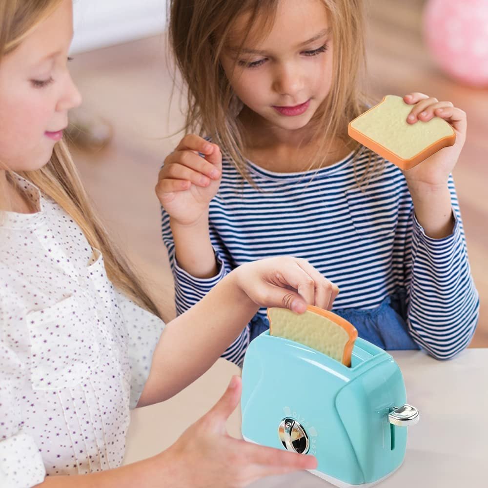 Toy Toaster for Kids, Pop-Up Toaster Toy with 2 Play Bread Pieces, Kids Play Kitchen Accessory with Working Dial Timer, Kitchen Pretend Play Toys for Boys and Girls