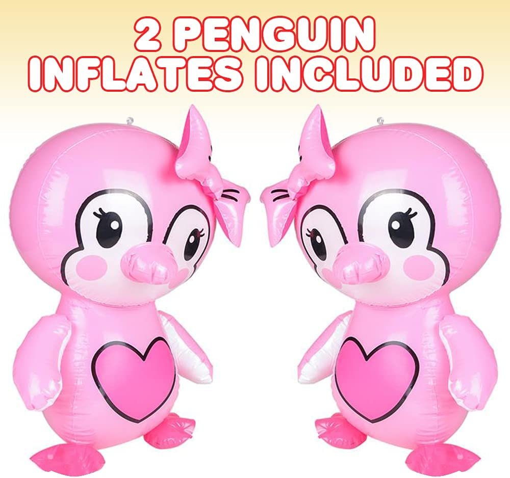 ArtCreativity Inflatable Pink Penguins, Set of 2, Blow-Up Penguin Inflates for Birthday Party Favors, Party Decorations and Supplies, Pool Party Float, and Game Prize for Kids