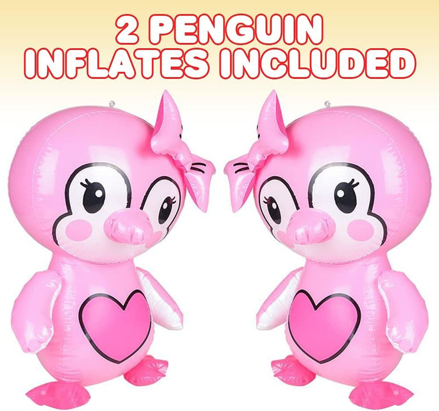 Inflatable Pink Penguins, Set of 2, Blow-Up Penguin Inflates for Birthday Party Favors, Party Decorations and Supplies, Pool Party Float, and Game Prize for Kids