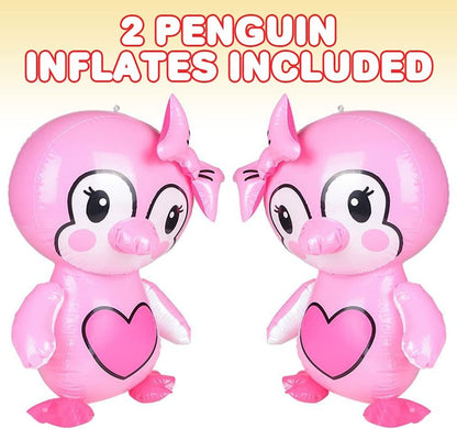 ArtCreativity Inflatable Pink Penguins, Set of 2, Blow-Up Penguin Inflates for Birthday Party Favors, Party Decorations and Supplies, Pool Party Float, and Game Prize for Kids