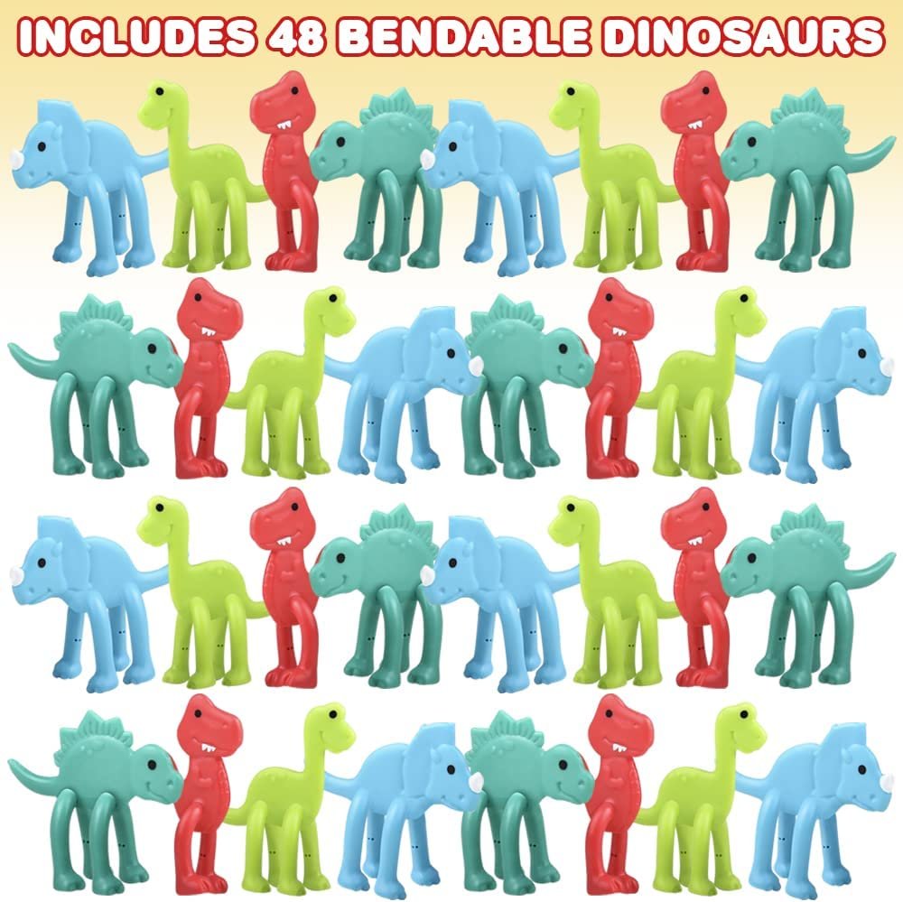 Mini Bendable Dinosaur Toys for Kids, Set of 48, Pinata Filler or Classroom Prize