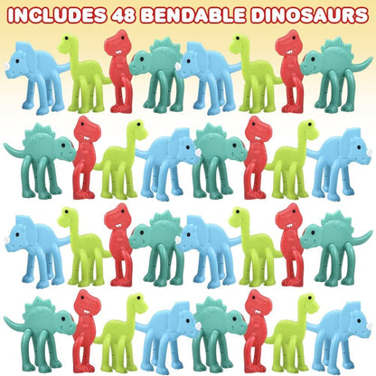 ArtCreativity Mini Bendable Dinosaur Toys for Kids, Set of 48, Anxiety Relief Toys in 4 Colors, Great as Dinosaur Birthday Party Favors, Dinosaur Gifts for Kids, Pinata Fillers, and Classroom Prizes