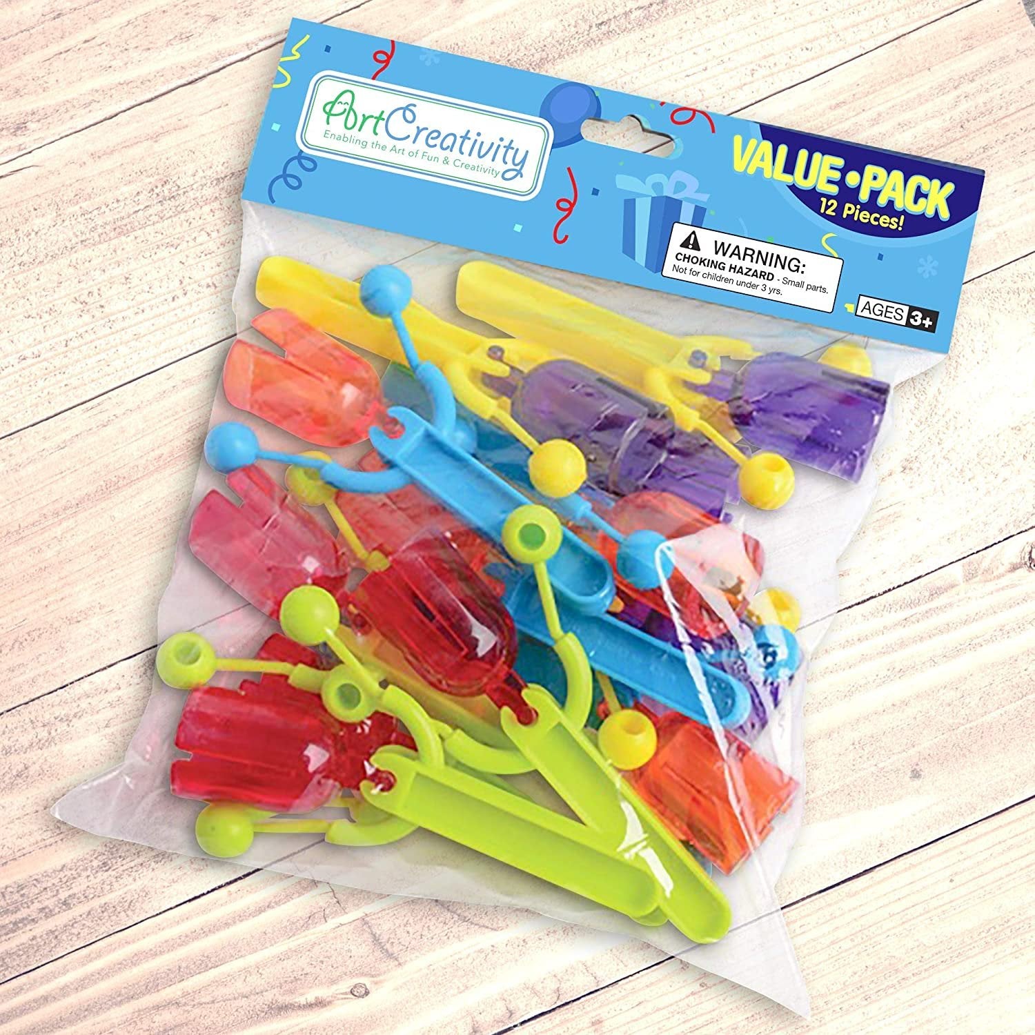 Bell Clackers Noise Makers for Kids - Set of 12 - Click Clacks - Durable Plastic Noisemakers - Unique Birthday Party Favors for Kids, Colorful Goody Bag Fillers, Fun Stocking Stuffers